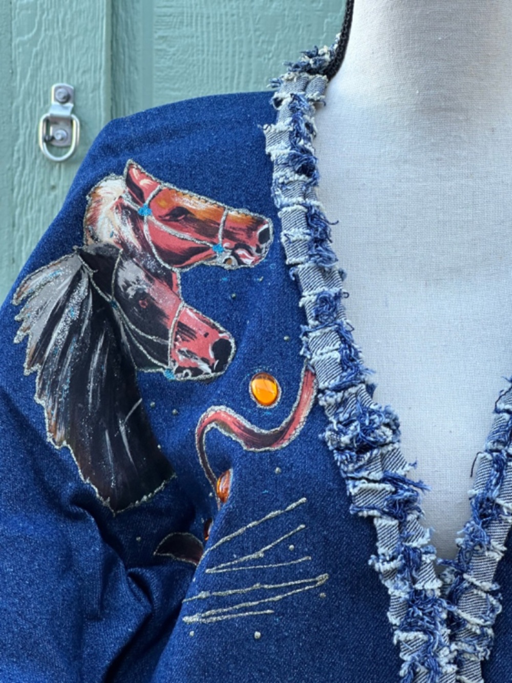 Vintage 80s Denim Western Jacket: Equestrian Horse Appliqué, Hand-Crafted - Picture 8 of 15